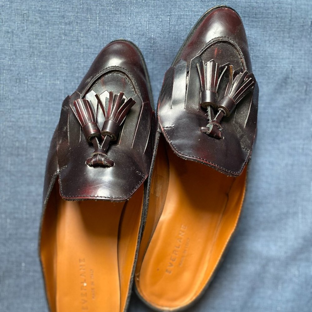Everlane Burgundy Tassel Leather Mules